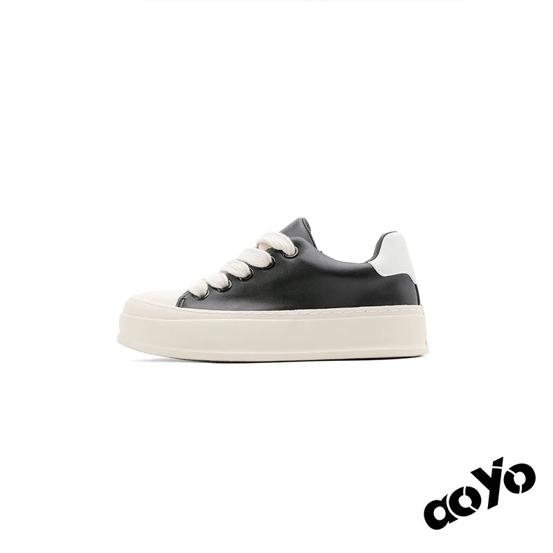 aoyo*ro板鞋春季百搭男鞋黑色低帮运动美式高街厚底增高休闲鞋