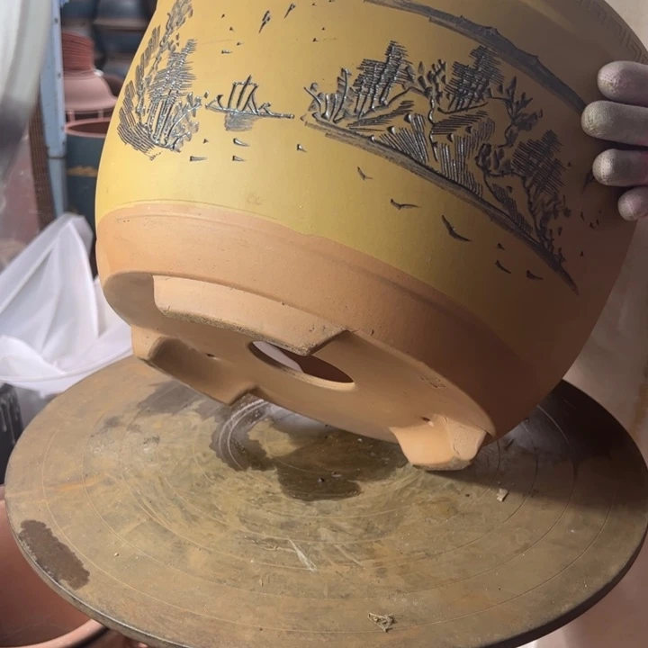 紫砂宜兴紫砂花盆精品黄山水大