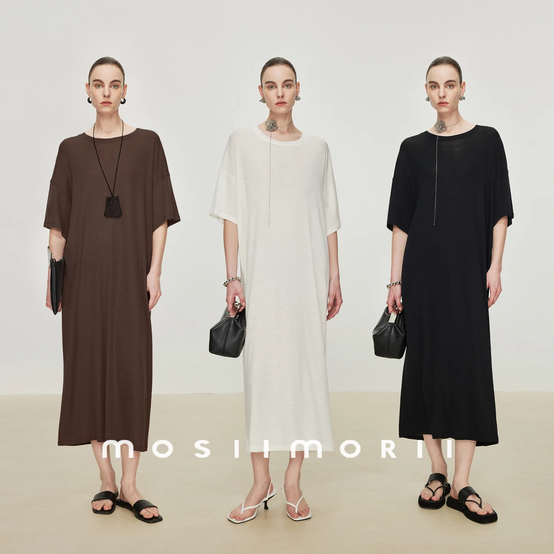 MOSIIMORII【物语之谜】夏季轻薄中袖简约宽松打底显瘦T恤连衣裙