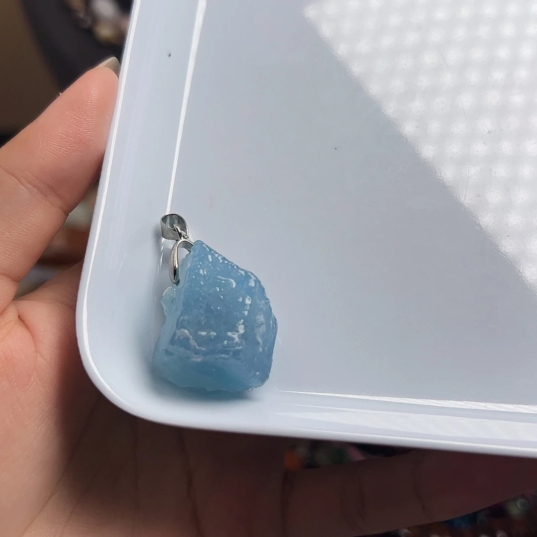 玛瑙/玉髓合金珠宝半成品J477海蓝宝吊坠/1个