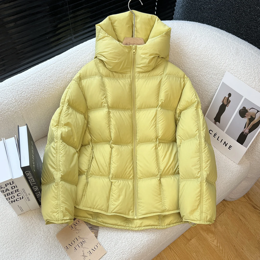 爆款巨好看豆腐方格羽绒服女短款连帽气质高品质2025冬季新款外套