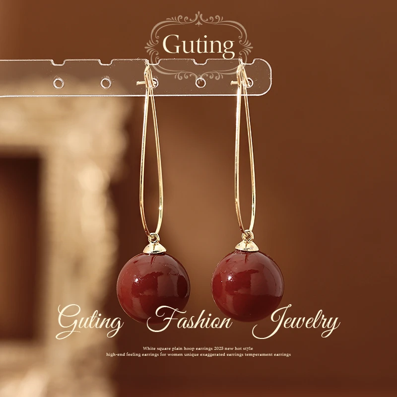 铜合金耳饰 22992红色耳坠耳环女秋冬轻奢高级感气质耳饰百搭耳钉