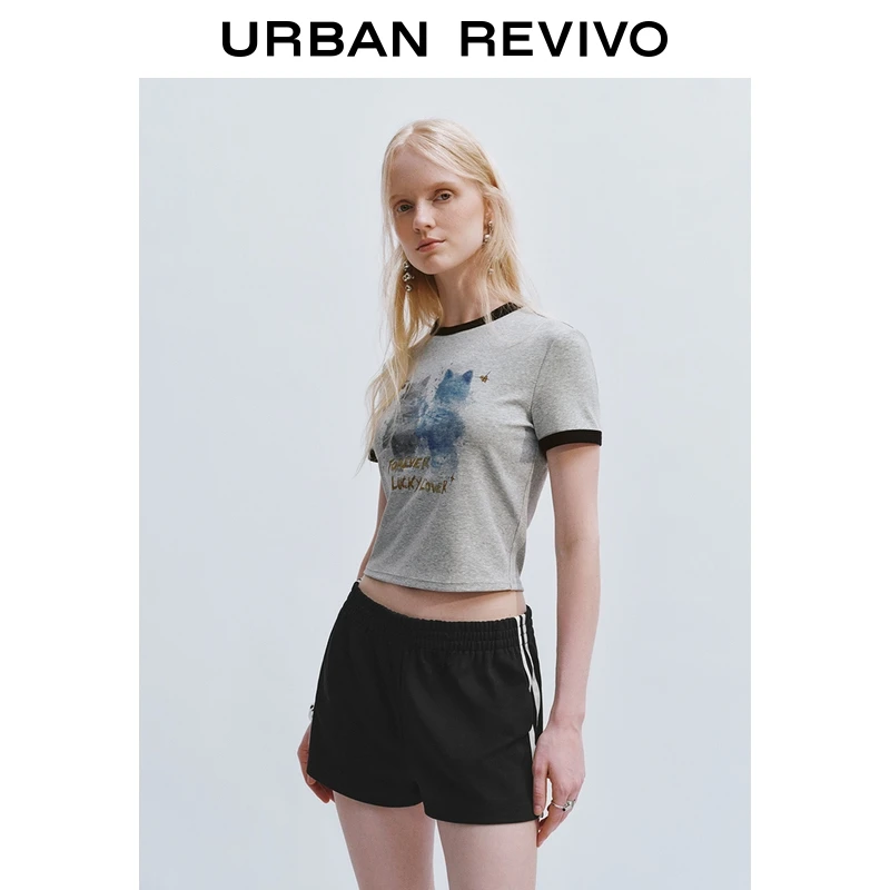 UR2025秋季新款女装趣味休闲印花撞色圆领T恤UYY450183