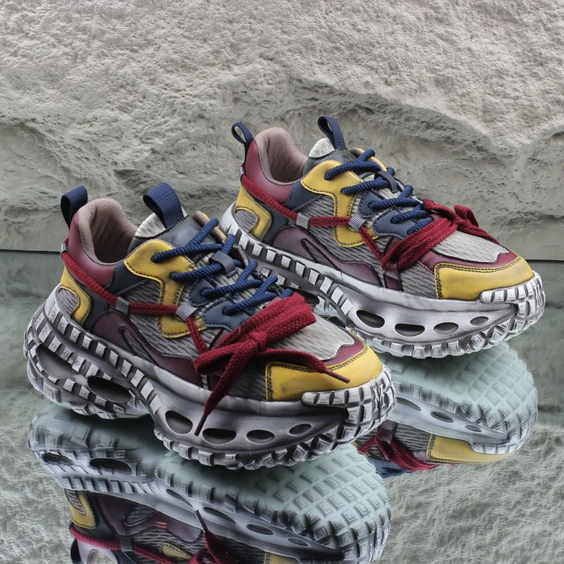 男鞋2025春季新款老爹鞋男款厚底内增高鞋ins潮牌复古网面鞋