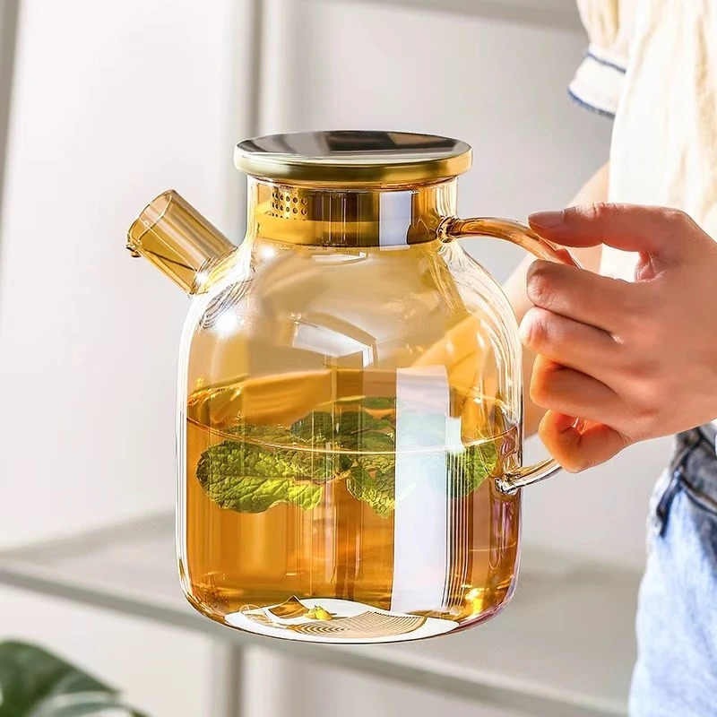 金水桶手工吹制茶具凉水壶冷水壶泡茶壶耐热轻奢透明家用大容量