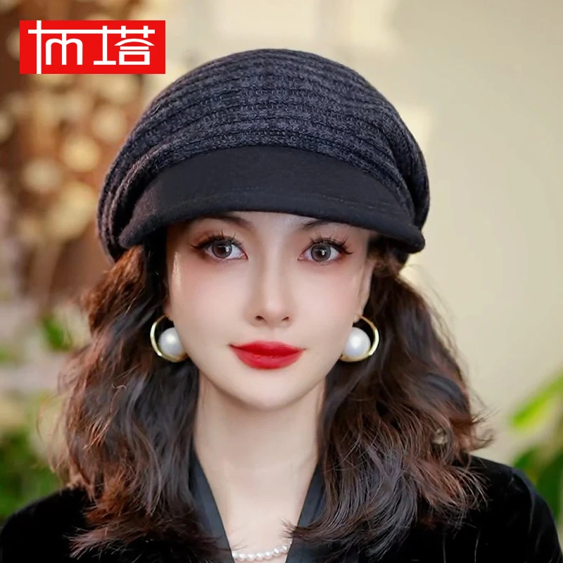 布塔阿拉善山羊绒巨软糯叽叽女英伦复古蓓蕾帽羊毛鸭舌帽子PT8047