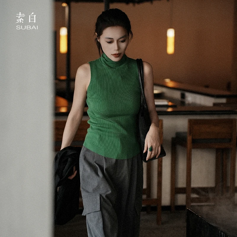 素白马乖【知秋】802812纯色无袖针织衫