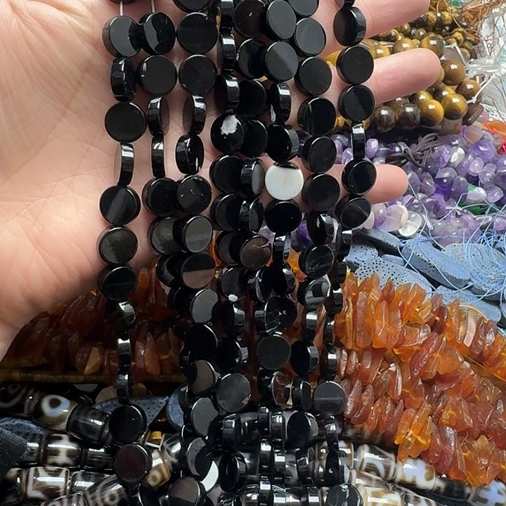 玛瑙/玉髓未镶嵌珠宝半成品一条12mm黑玛瑙