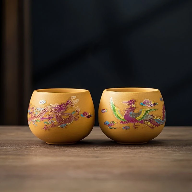 黄金段变色龙凤对杯