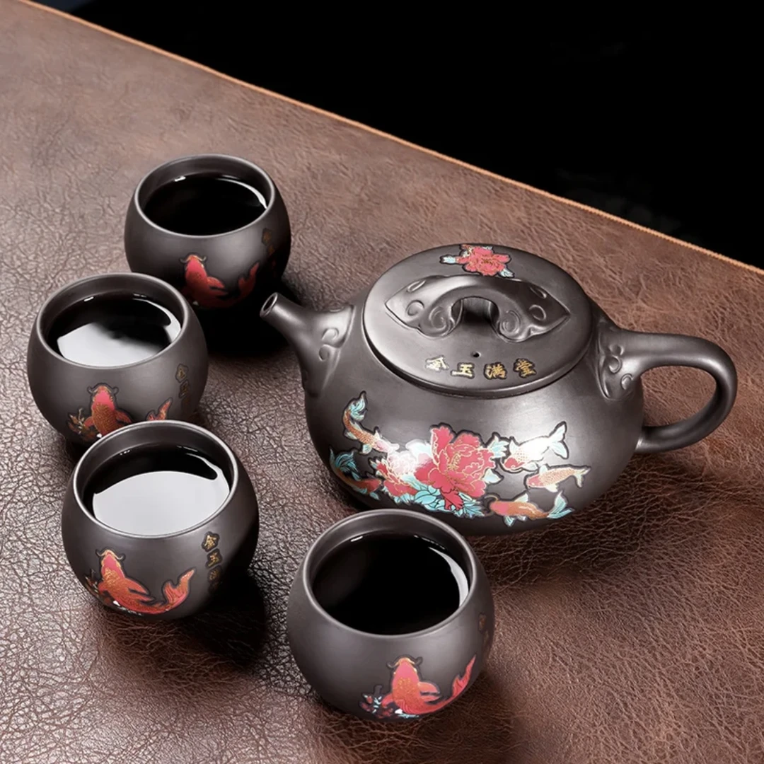 （弟弟专用）紫砂金玉满堂石瓢550cc变色1壶4杯
