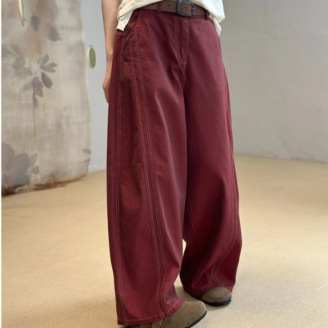 忆古朴拙240908色织做旧直筒裤文艺风休闲裤宽松长裤纯色夏季韩版