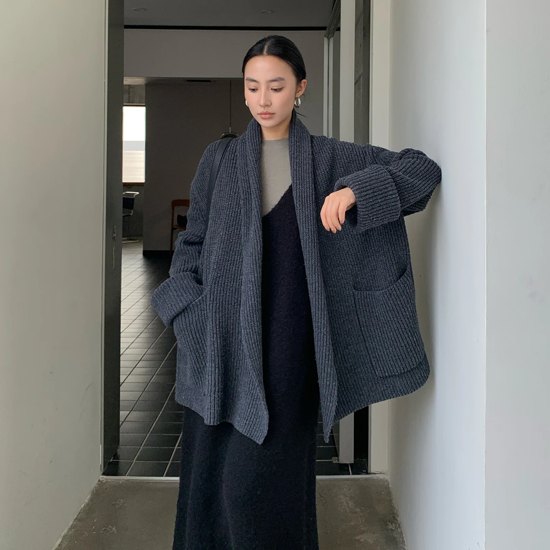PURITY YH2025设计感羊毛小众针织开衫女秋季宽松宽松开衫外套