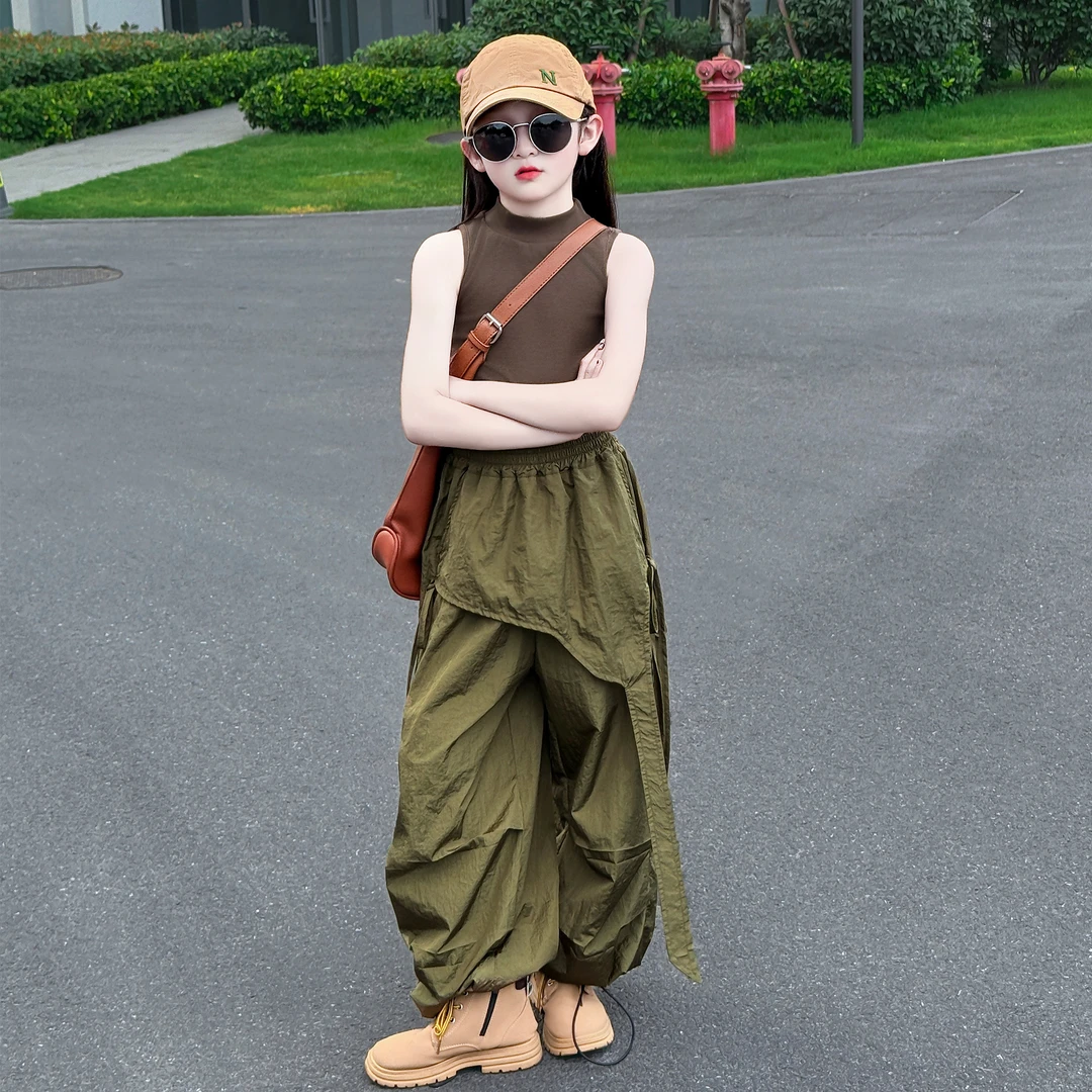 女童夏季新款2025时尚韩版洋气休闲背心个性阔腿休闲裤两件套潮酷