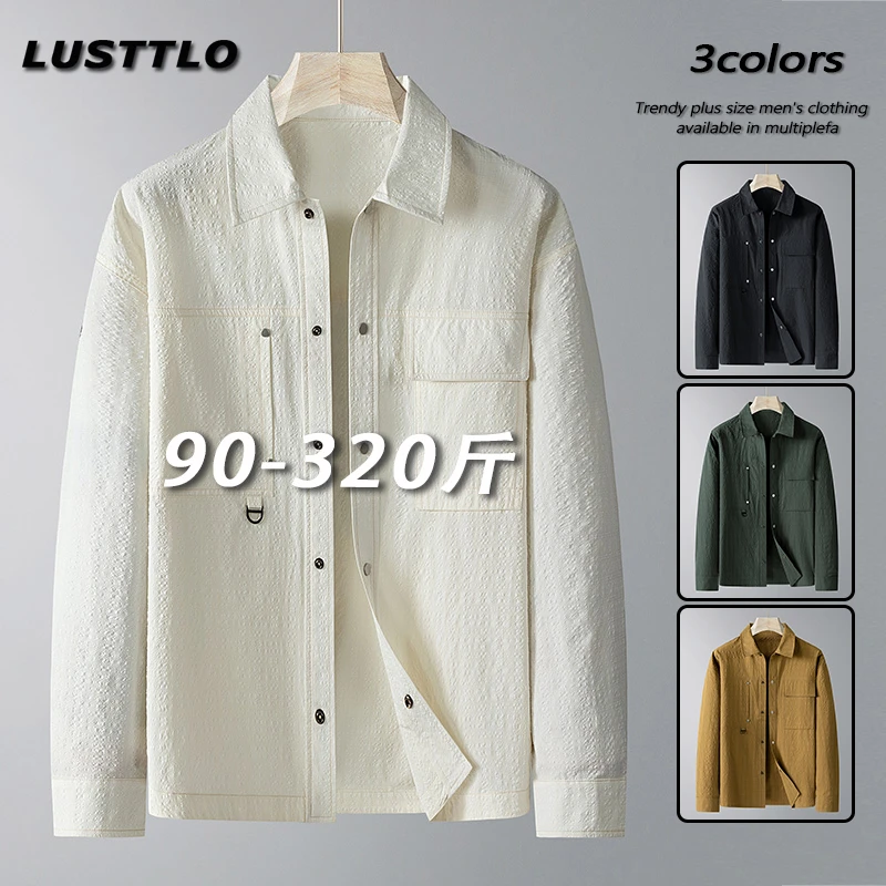 潮牌设计感大码男士休闲衬衫春秋季时尚宽松百搭日系翻领衬衣外套