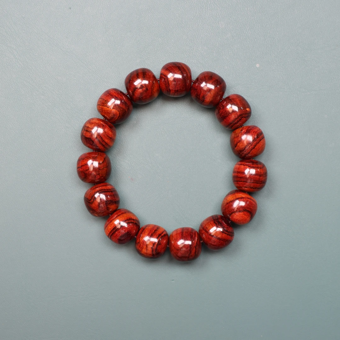 海南黄花梨老糠料14/15老型珠虎皮山水纹文玩手串多样性发一条