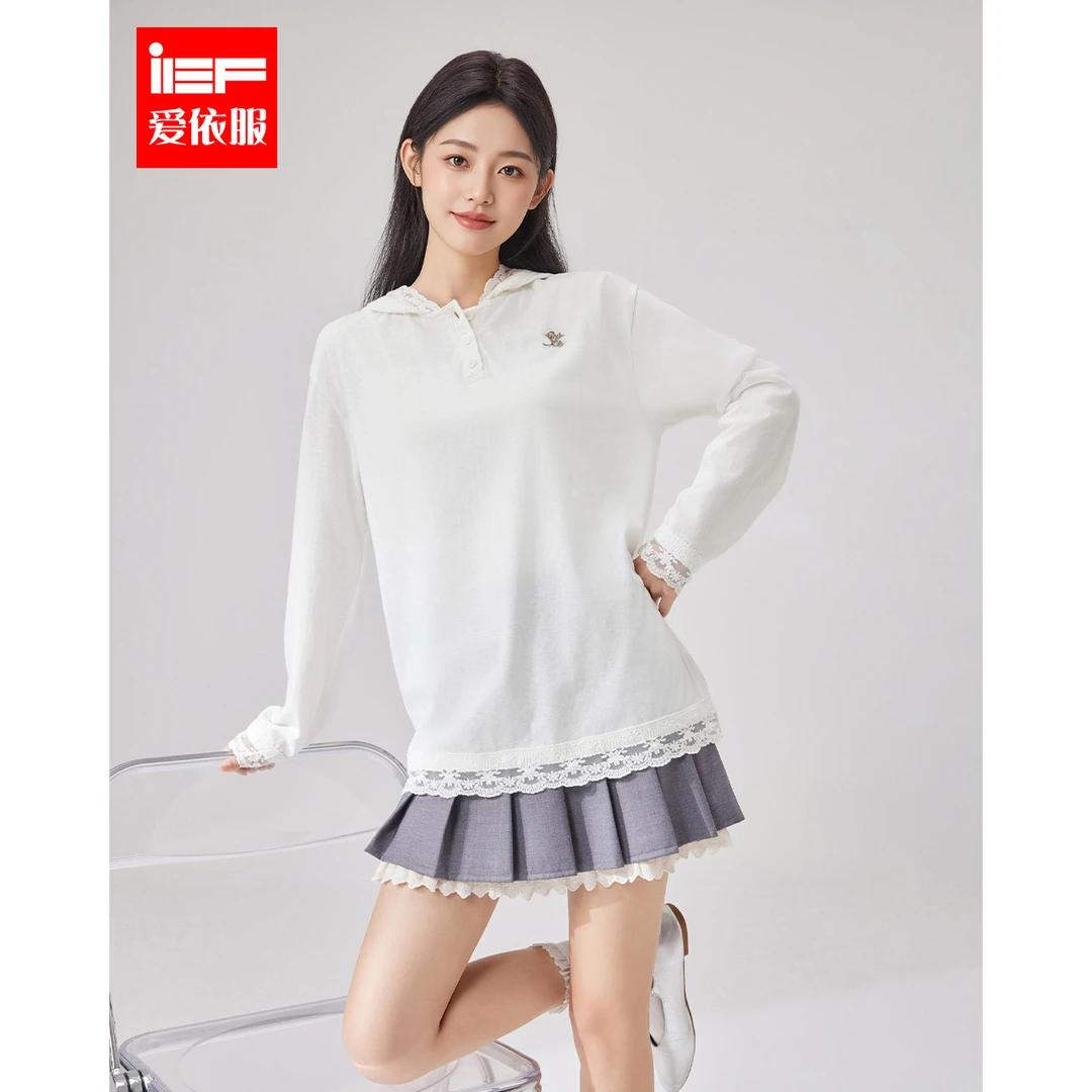 IEF/爱依服卫衣2025春夏新款韩版时尚甜美休闲风通勤百搭连帽上衣