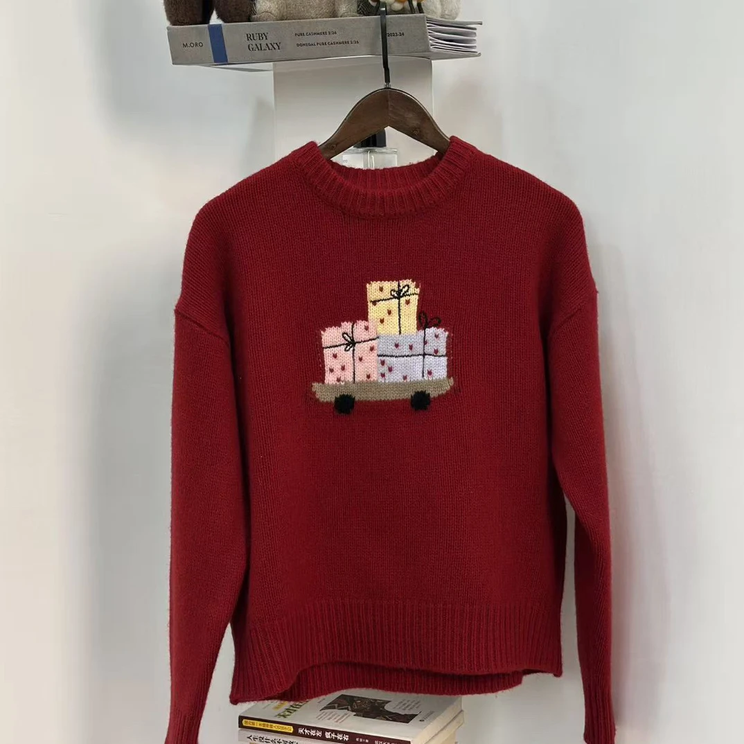 YEVACHAO圆领套头可爱圣诞风毛衣女