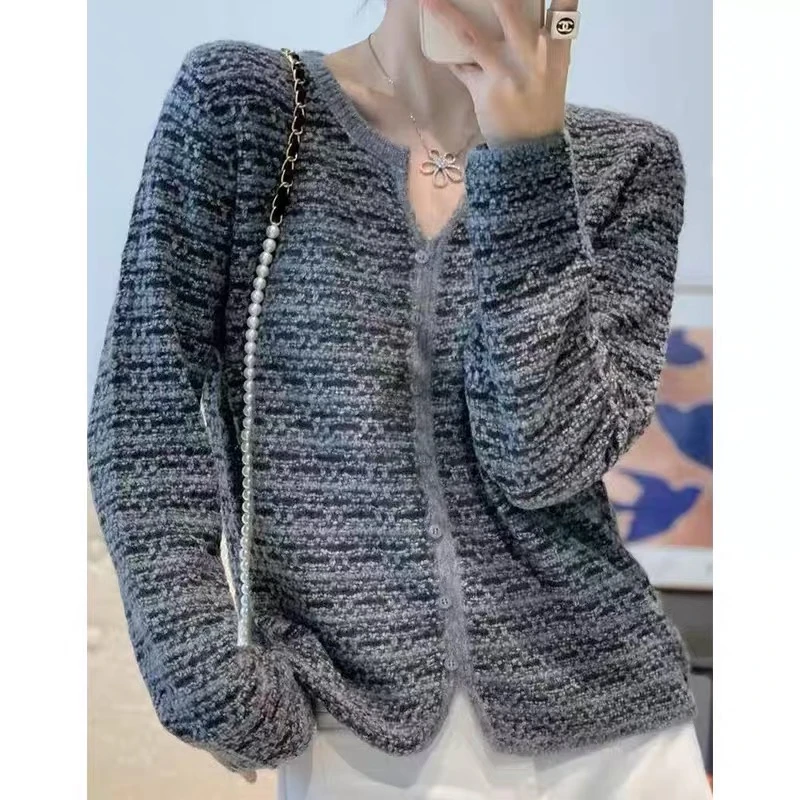 /黑灰小香/剪刀领单排扣长袖套头气质显瘦百搭上衣 88007