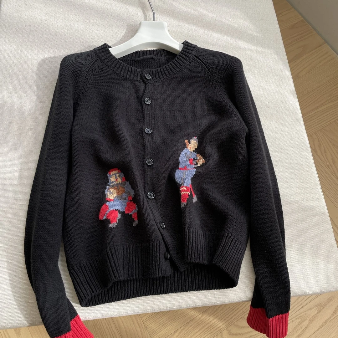 高端系列棒球运动员嵌花针织开衫