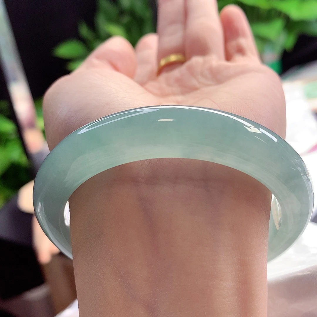 未镶嵌手镯翡翠57-58圈口满色宝石蓝绿调显白显贵气6号