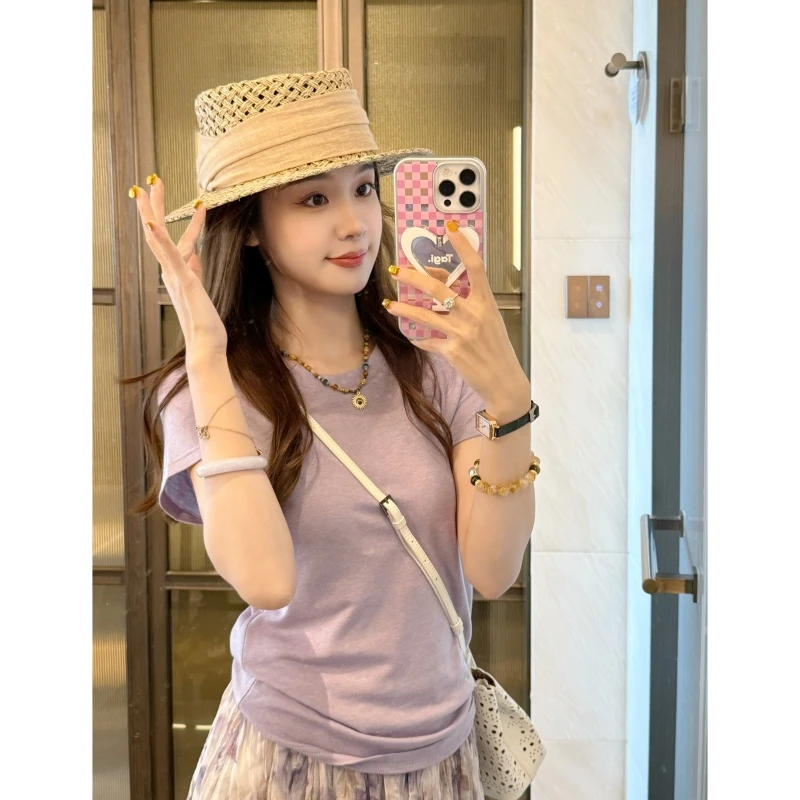 【梦幻紫】夏季时尚百搭时尚设计款短袖-DX2025709