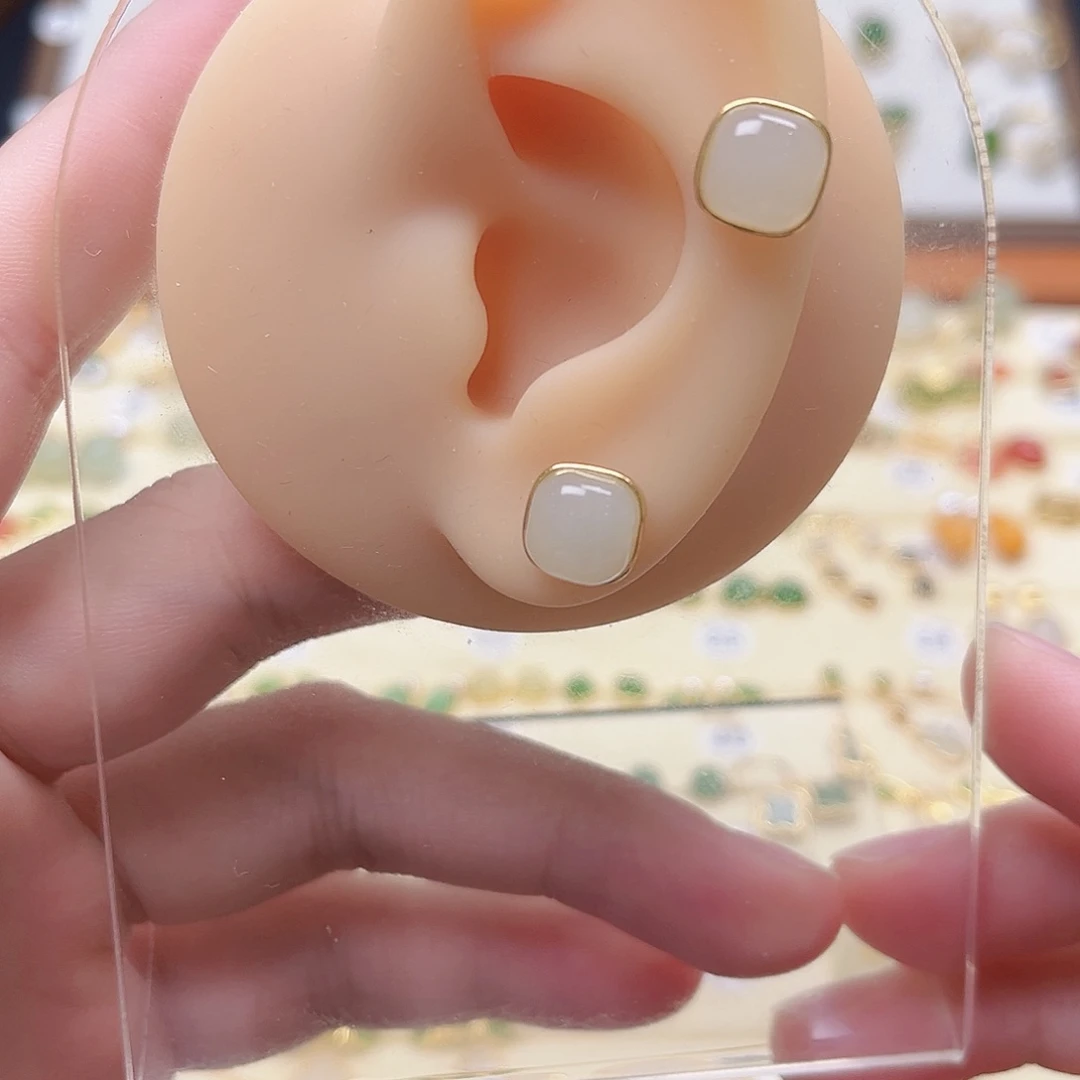银S925镶嵌和田玉耳饰