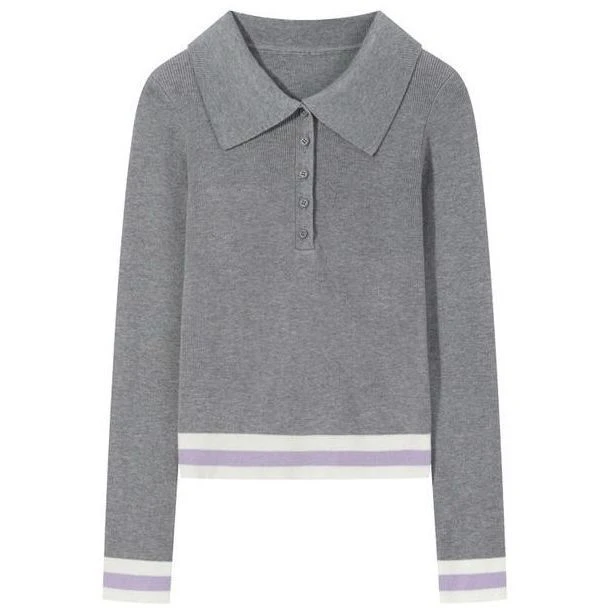 现现-撞色减龄polo翻领针织衫女2025新款修身显瘦上衣Y41247813