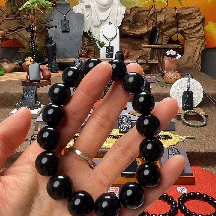 和田玉（墨玉）未镶嵌手串货头卡14特价