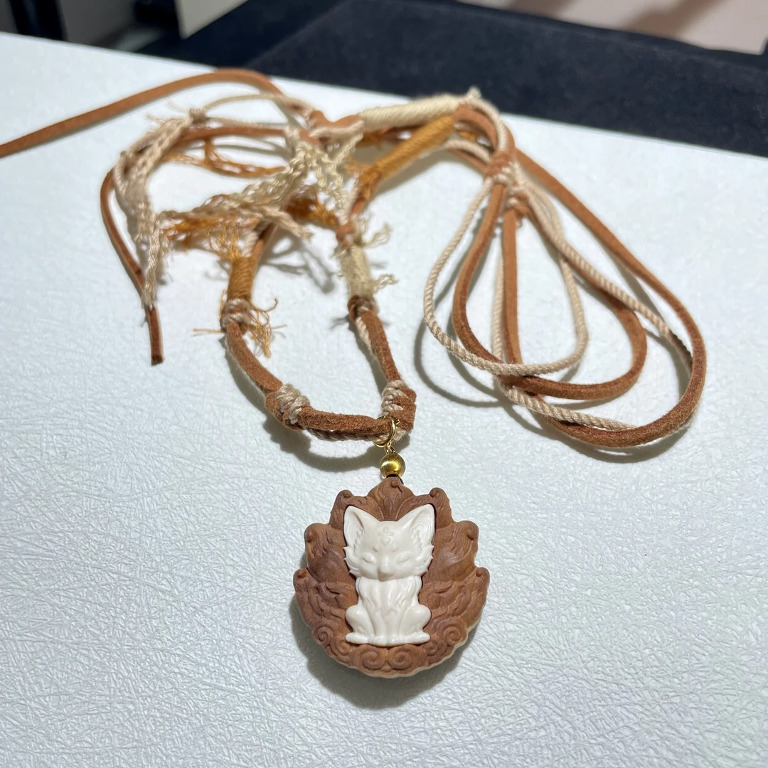 【略懂珠宝】老山檀猛犸牙九尾狐编绳项链 KT24111723