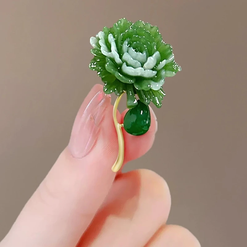 合金胸针 中国风绿色牡丹花胸针精致花朵胸花气质旗袍别针配饰