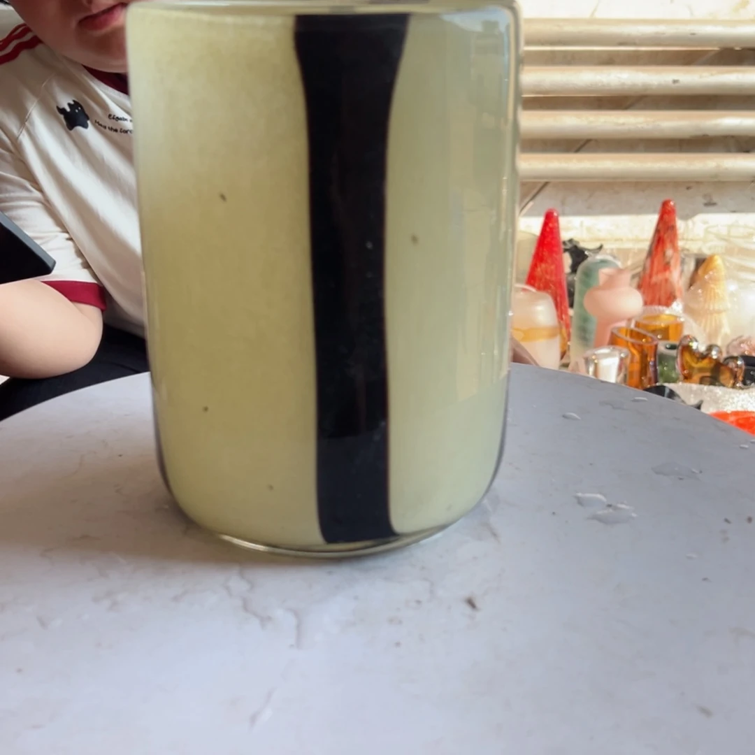 奶黄黑条高度20琉璃花器摆件微瑕