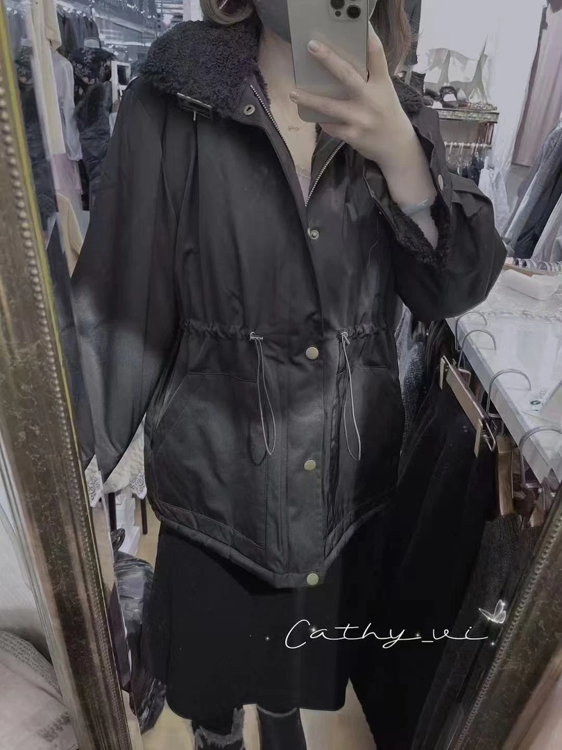 中长款黑色重工棉服均码韩系风
