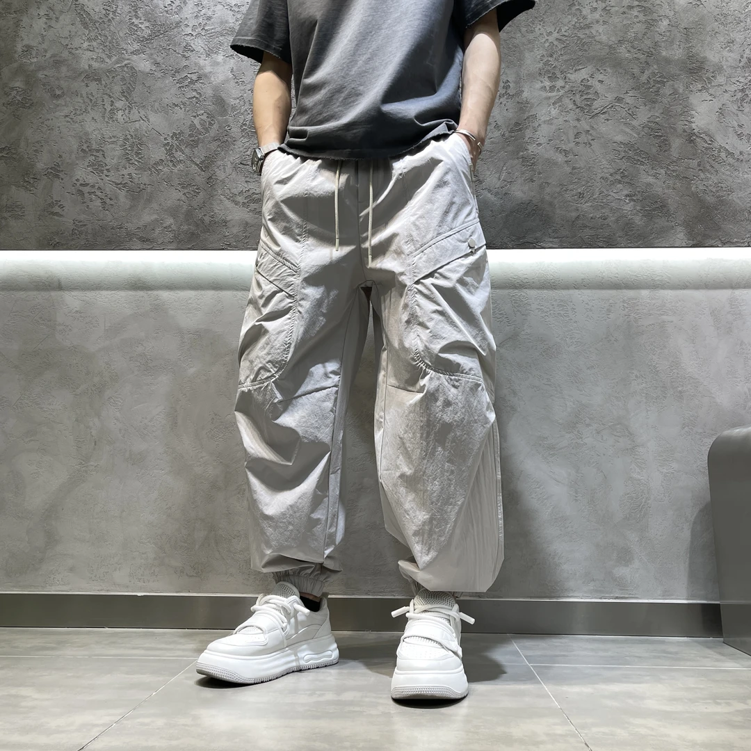 夏季新款工装风束脚休闲裤男款宽松户外速干百搭纯色薄款日系长裤