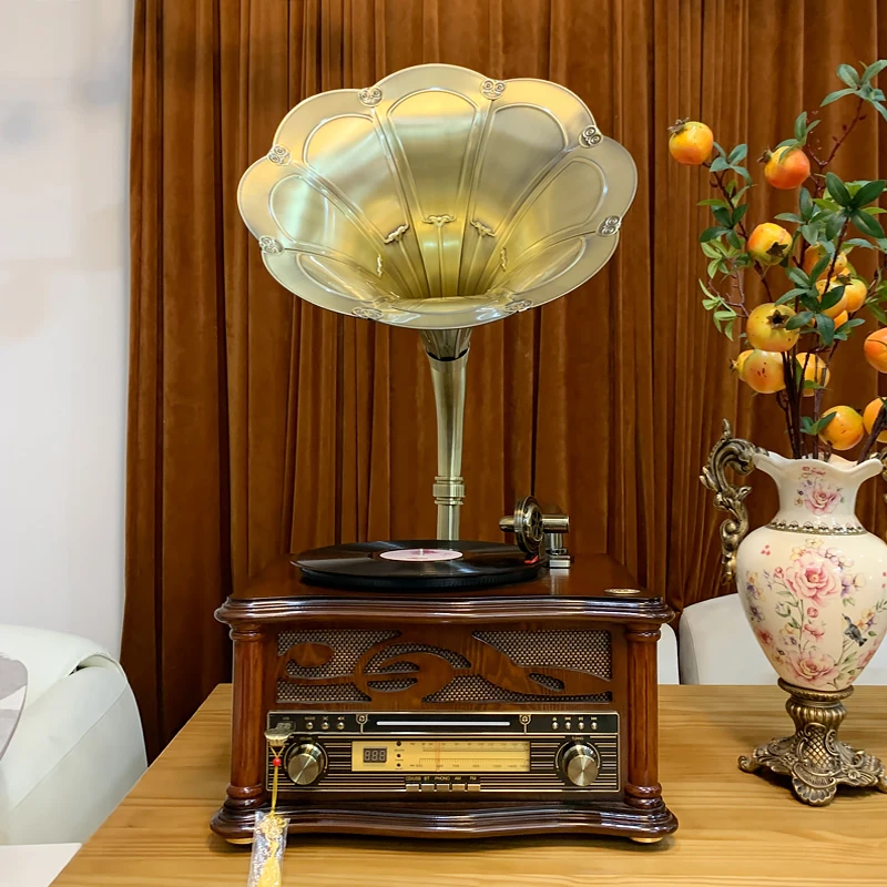 ODN/欧蒂诺美式复古台式留声机新中式仿古欧式轻奢多功能黑胶唱机