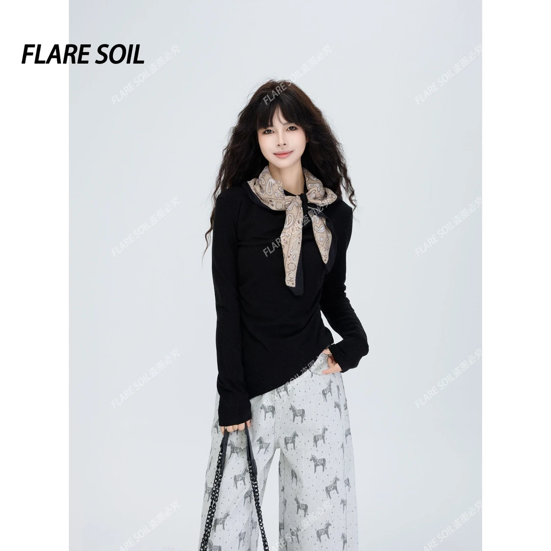 【FLARE SOIL】设计感不规则领丝巾收腰小上衣 T40404A
