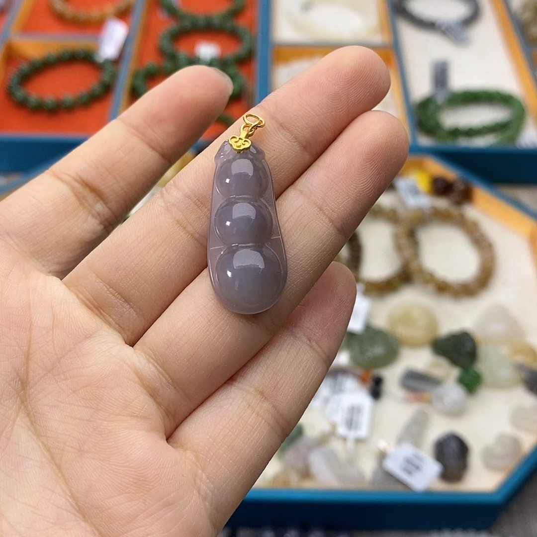 和田玉未镶嵌手链w14烟紫福豆