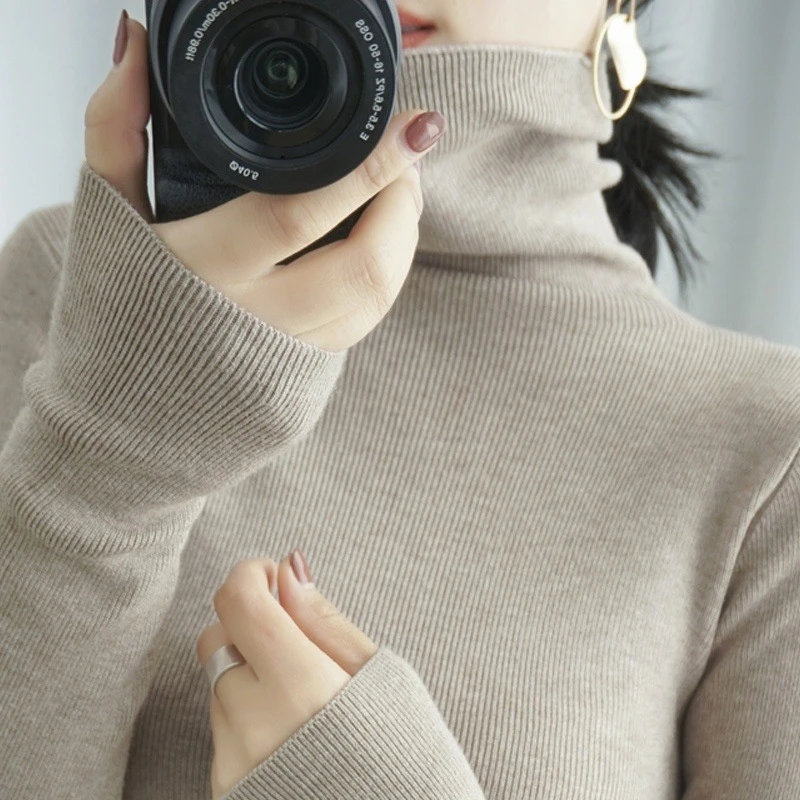 2025秋冬新款洋气高领毛衣女套头短款长袖修身紧身堆堆针织打底衫