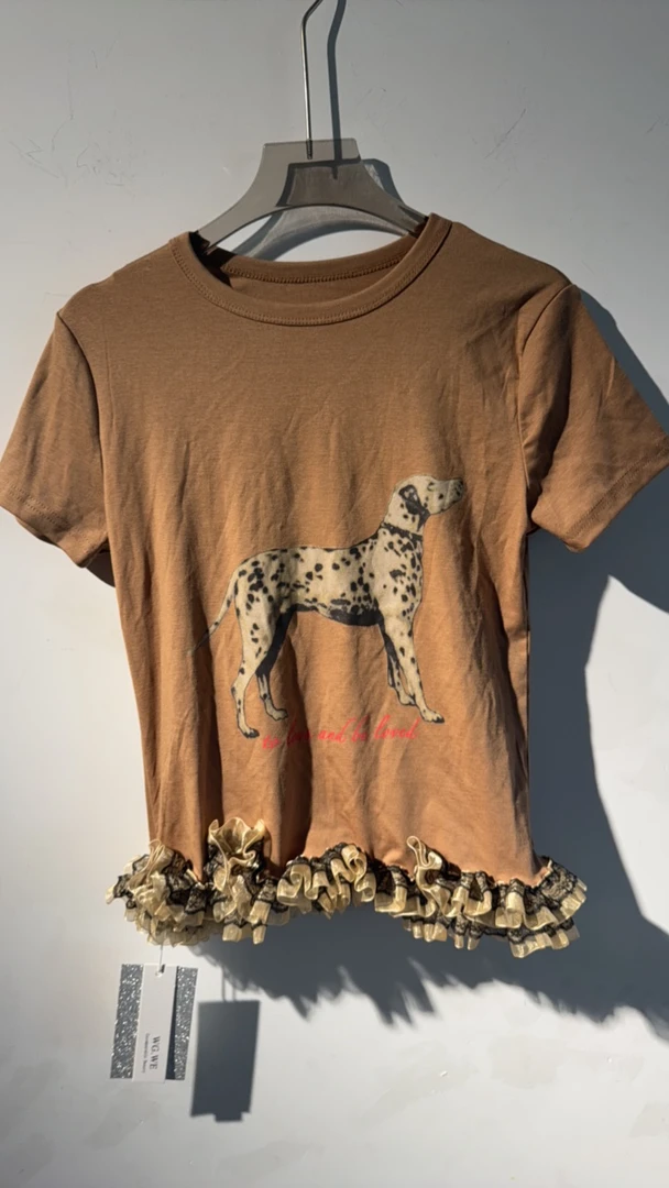 辣妹风速干短袖INS风常规印花T恤做旧百搭日系脏脏风