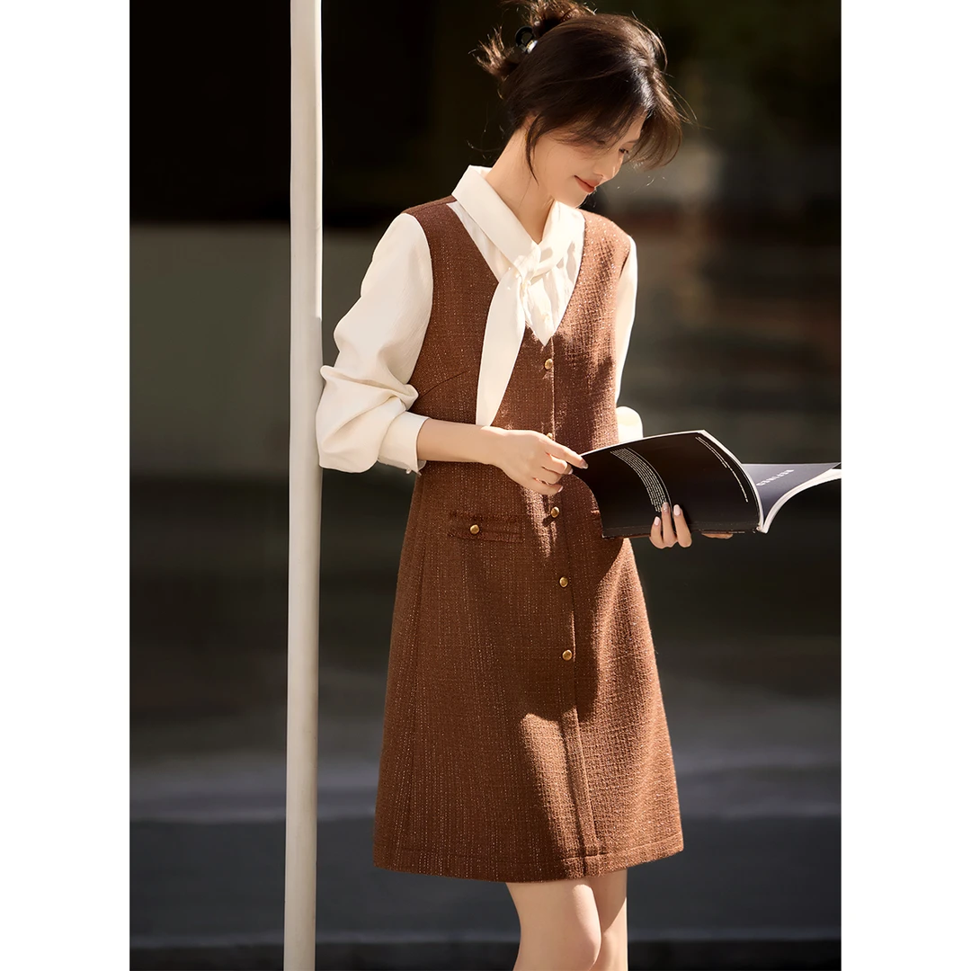 XWI/欣未含绵羊毛2025年秋季新款气质名媛连衣裙优雅小香风3279