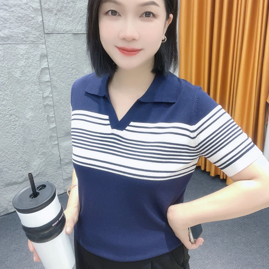 5093夏季薄款短袖【大米家专属】针织衫女装大码微胖mm显瘦遮肉百搭