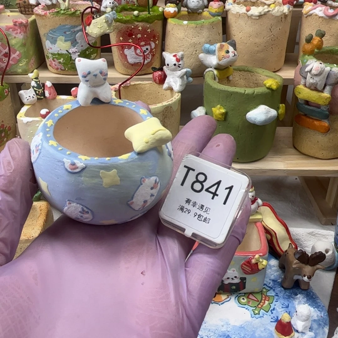 841猫咪花盆手绘花盆