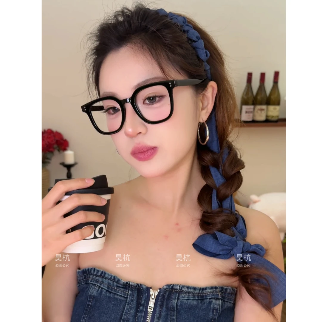牛仔飘带～新款夏日清凉感麻花纽结甜辣少女齿梳飘带道具戴发箍