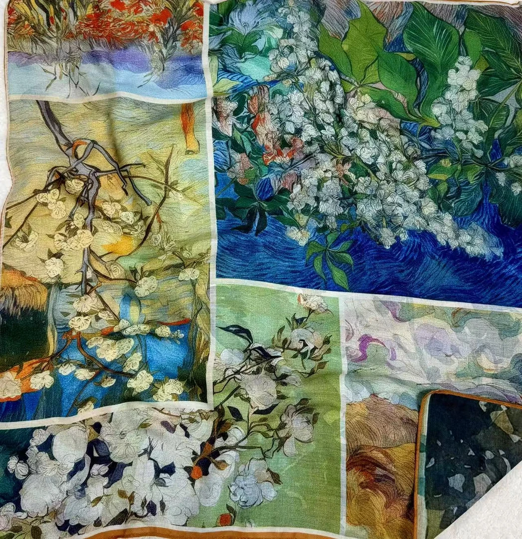 夏季新款法式浪漫棉艺围巾双面色人字纹复古百搭女士65cm中方巾