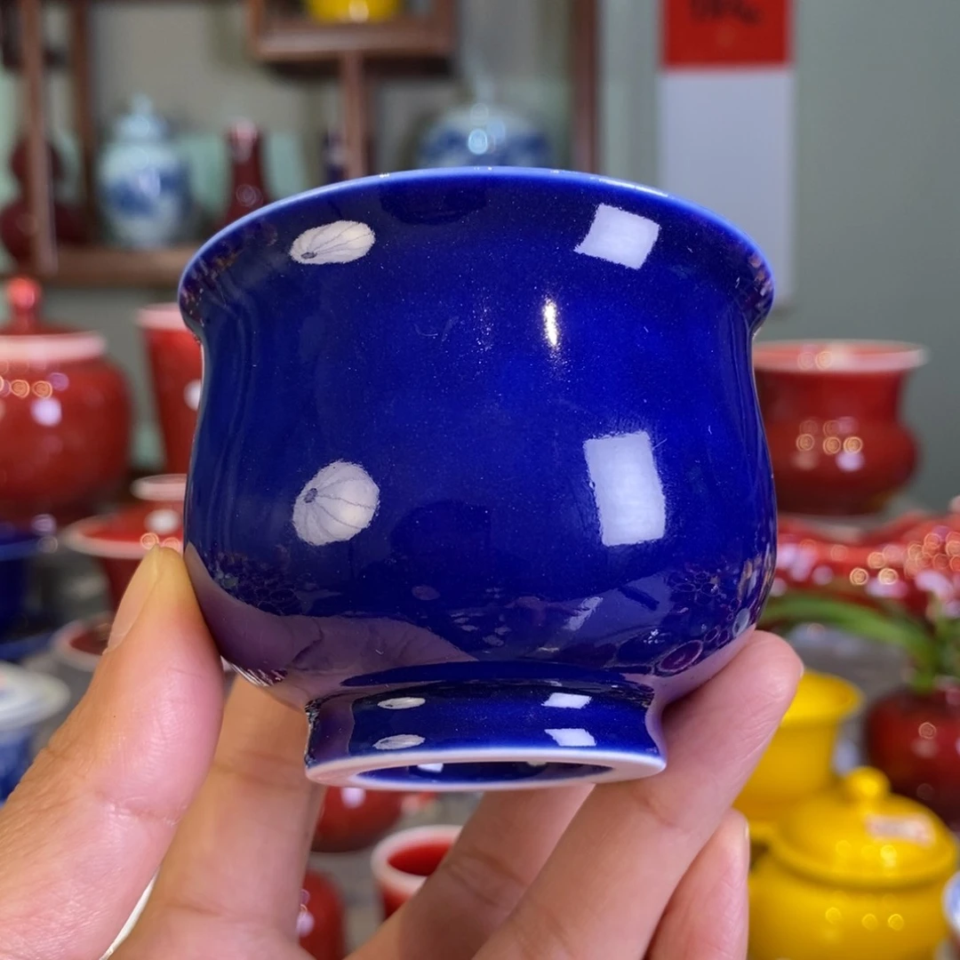 清欢雅玩原矿霁蓝圆满杯
