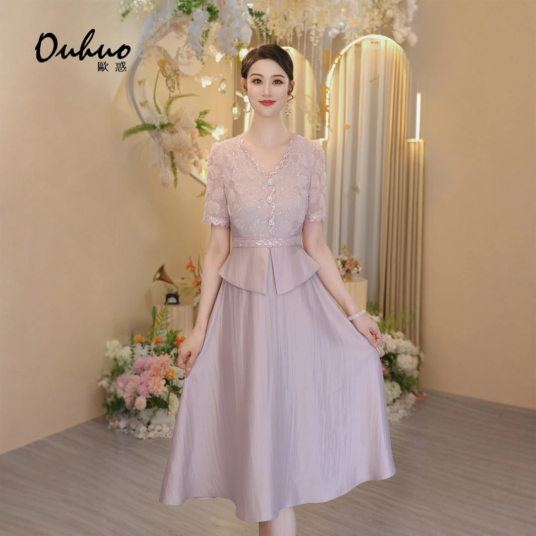 【木木定制】2025年夏季新款轻奢紫色优雅气质显瘦连衣裙OHDRI05116