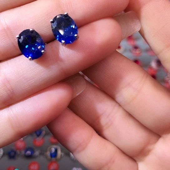 蓝宝石耳饰银S925镶嵌