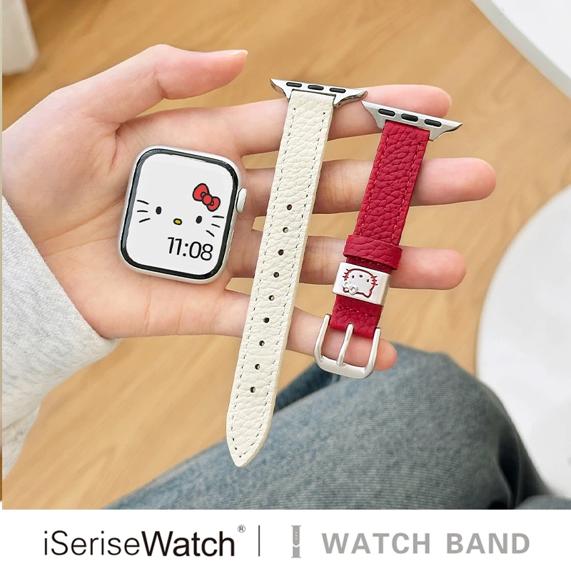 iserisewatch适用于applewatch11苹果手表s10kt猫拼皮金属扣表带