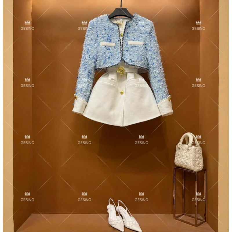 【关关】秋冬气质小香风时尚设计师中长款两件套 QD-2025116