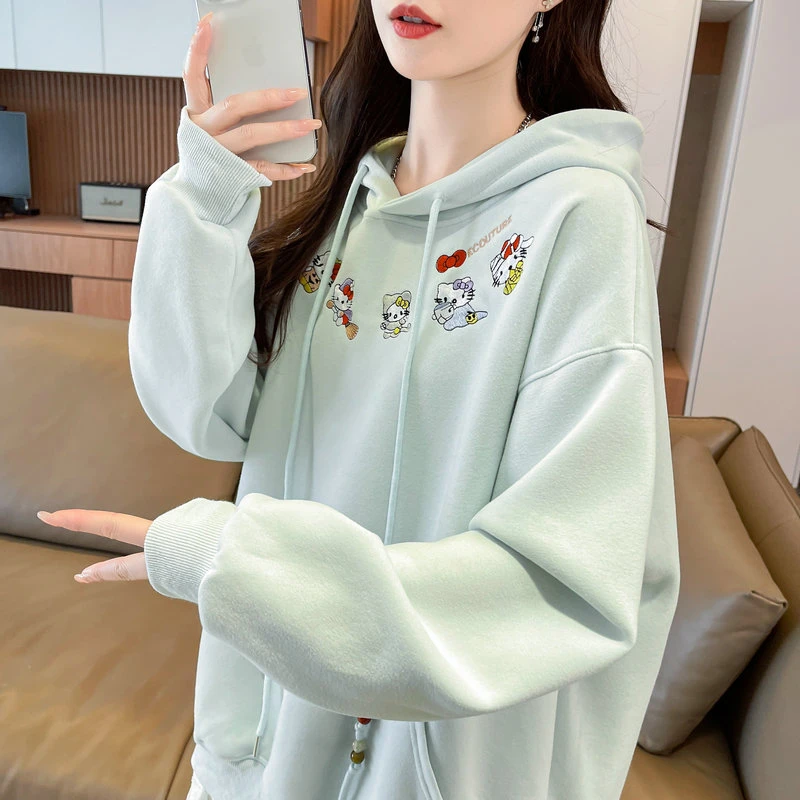 早秋连帽卫衣女2025新款春秋季韩版宽松薄款卡通刺绣可爱学生外套