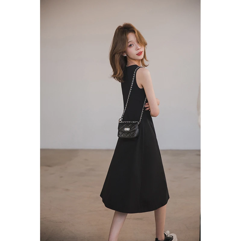 小谷粒简奢背心裙 内搭连衣裙女春夏长裙背心打底吊带a字小黑裙
